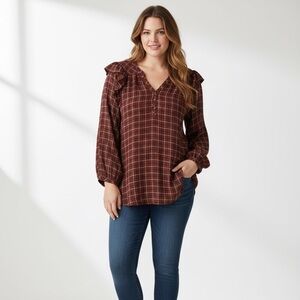 Torrid Plaid Crinkle Gauze Ruffle Blouse - Size 6 / 6X